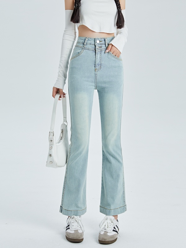 Light color nine tenths high waist straight pants slim jeans
