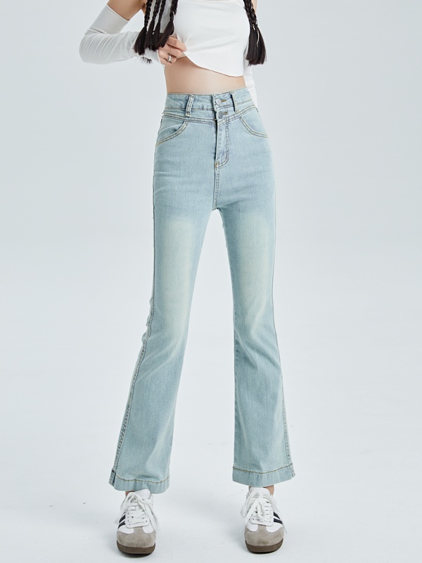 Light color nine tenths high waist straight pants slim jeans