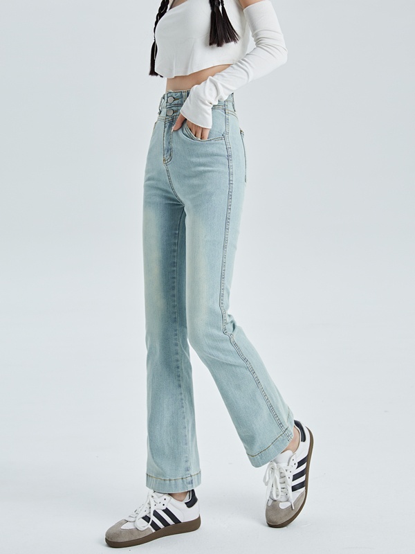 Light color nine tenths high waist straight pants slim jeans
