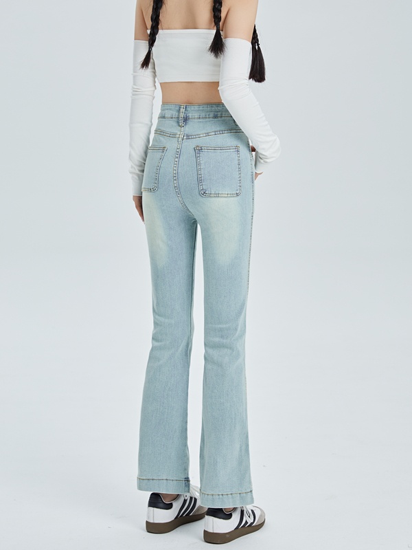 Light color nine tenths high waist straight pants slim jeans