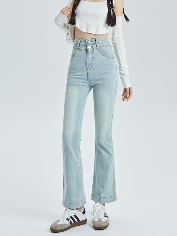 Light color nine tenths high waist straight pants slim jeans
