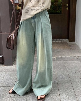 Fold large yard denim slim big speaker wide leg pants