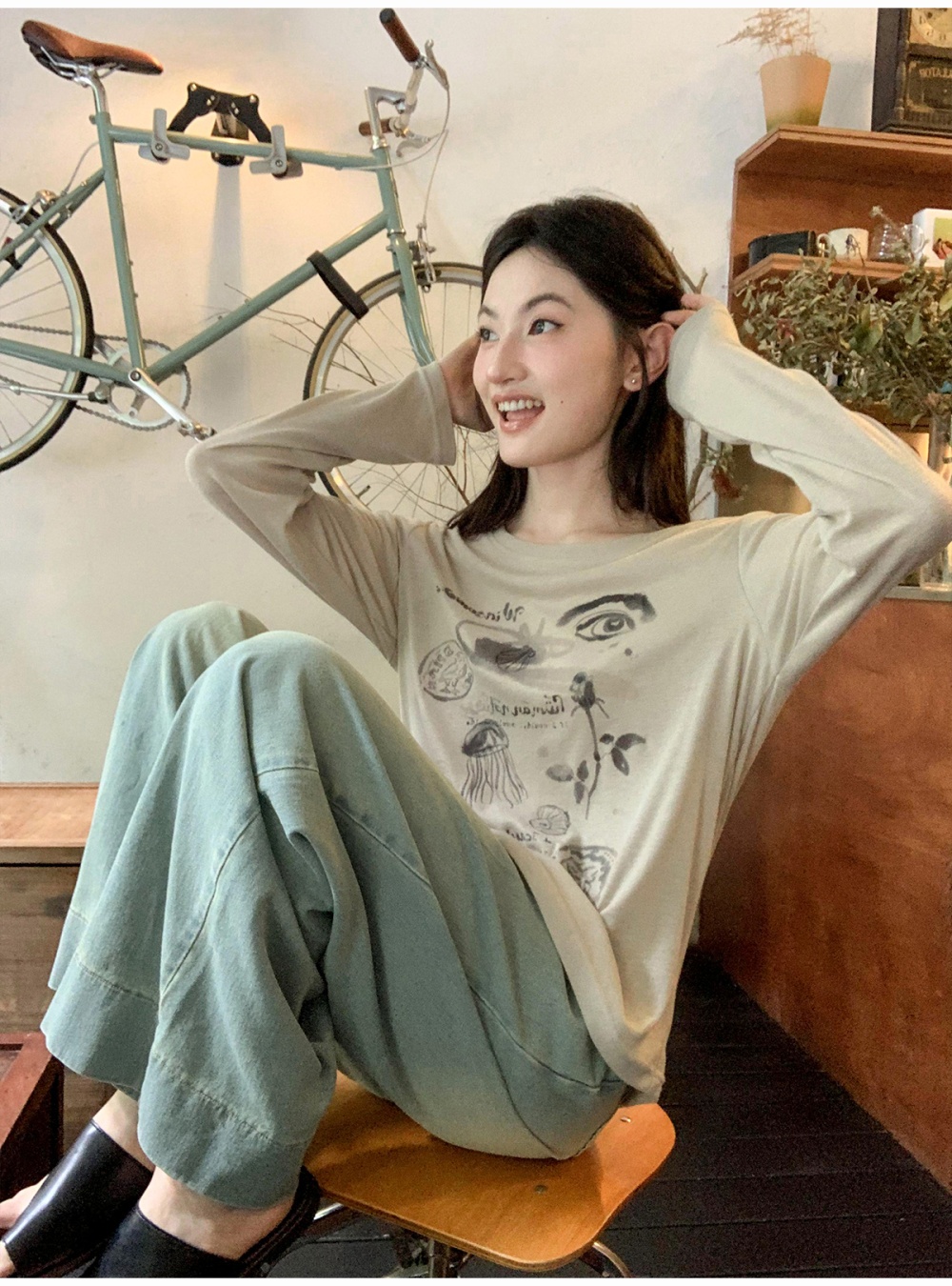 Fold large yard denim slim big speaker wide leg pants