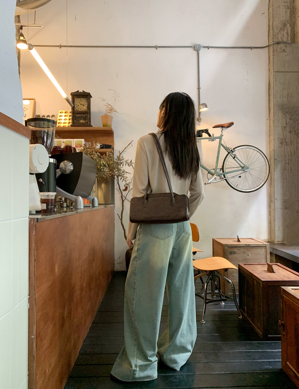 Fold large yard denim slim big speaker wide leg pants