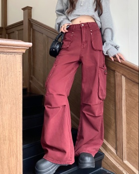 Autumn large yard work clothing red spicegirl jeans for women