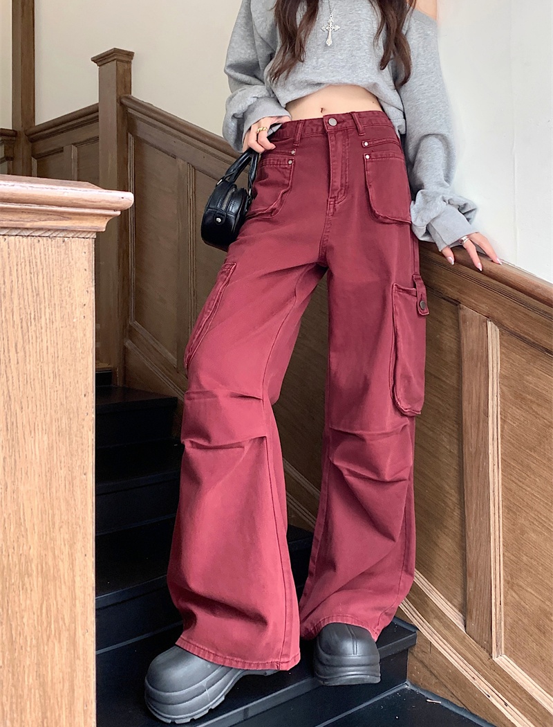 Autumn large yard work clothing red spicegirl jeans for women