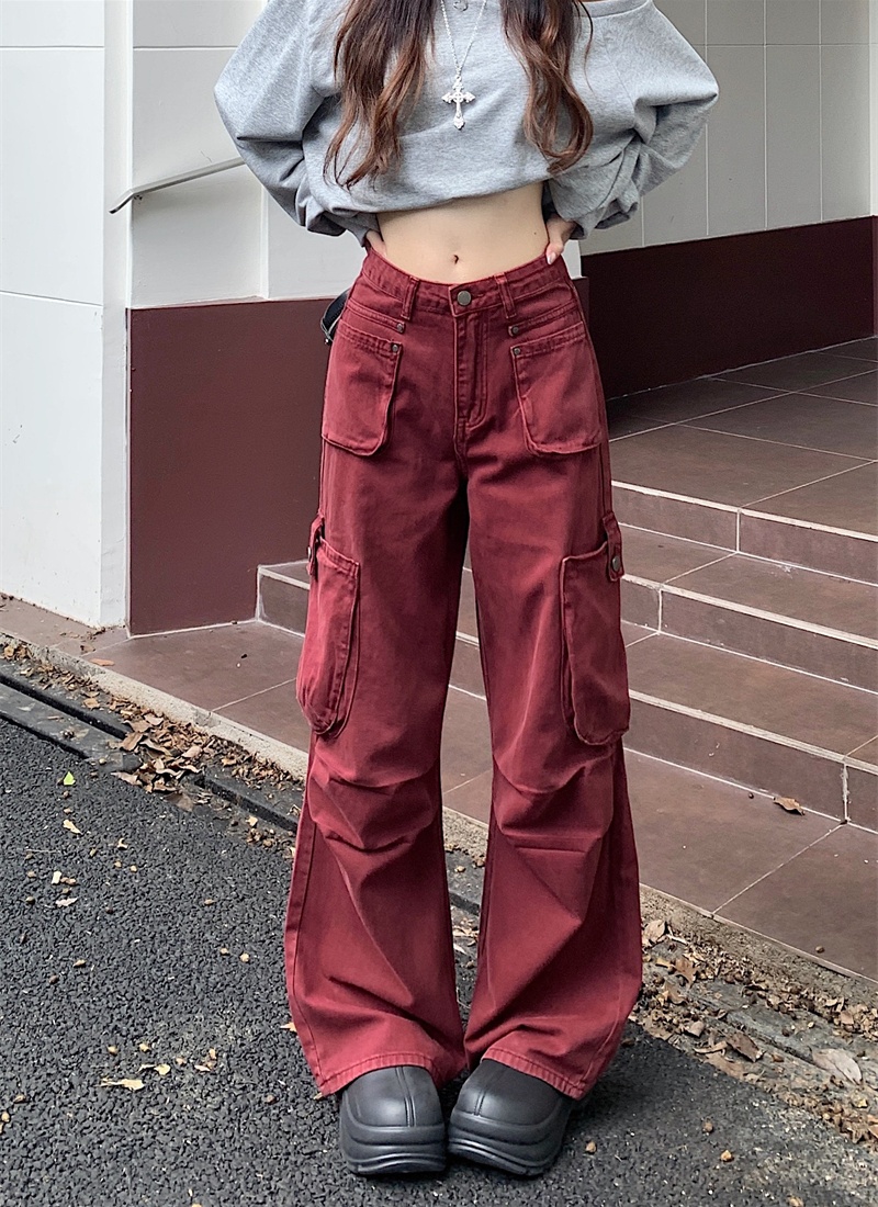 Autumn large yard work clothing red spicegirl jeans for women