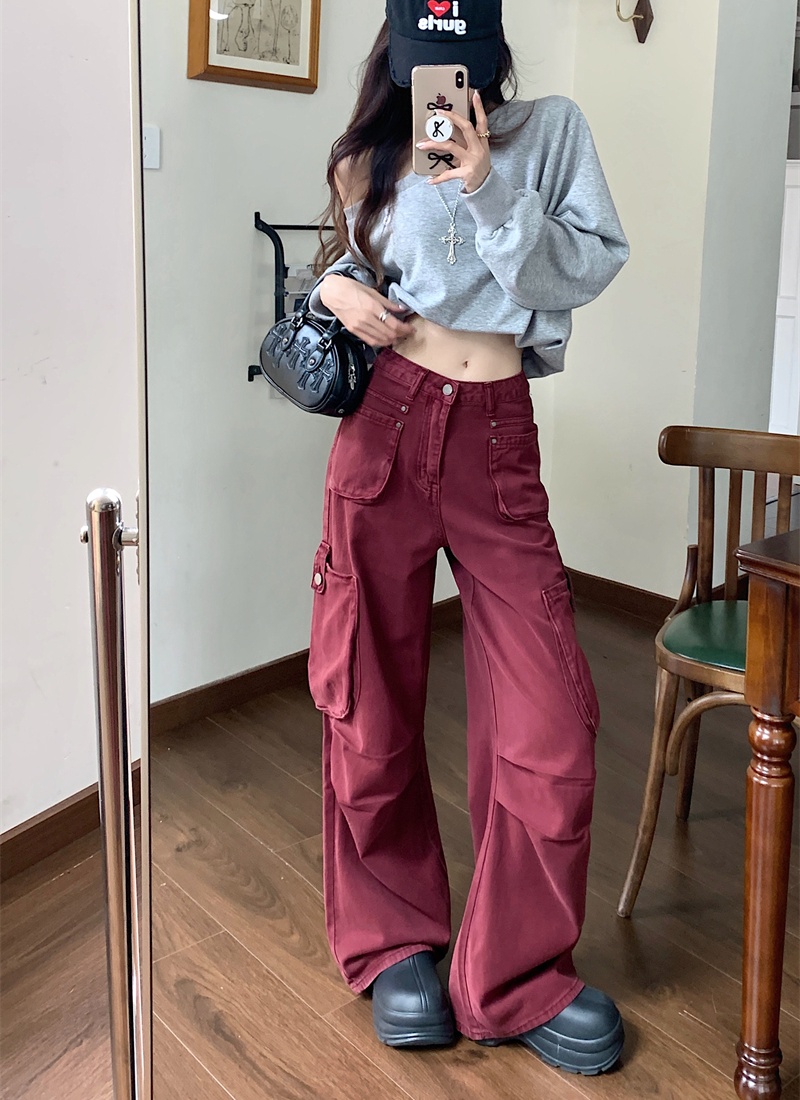 Autumn large yard work clothing red spicegirl jeans for women