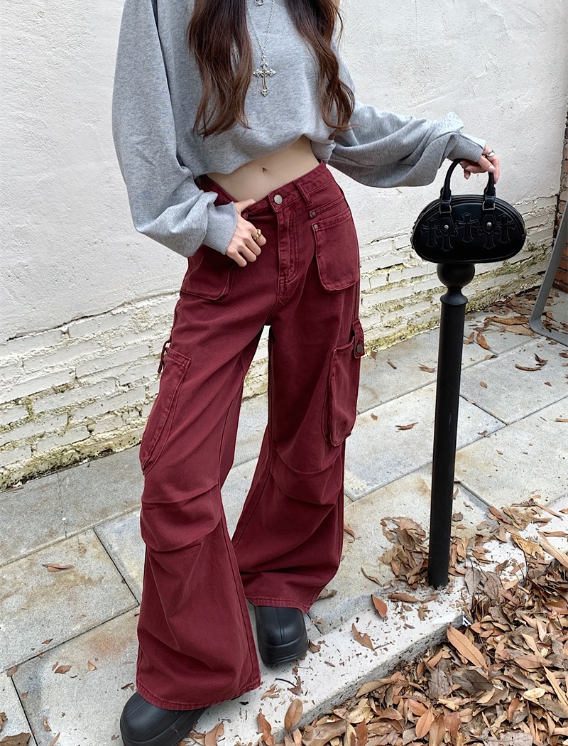 Autumn large yard work clothing red spicegirl jeans for women