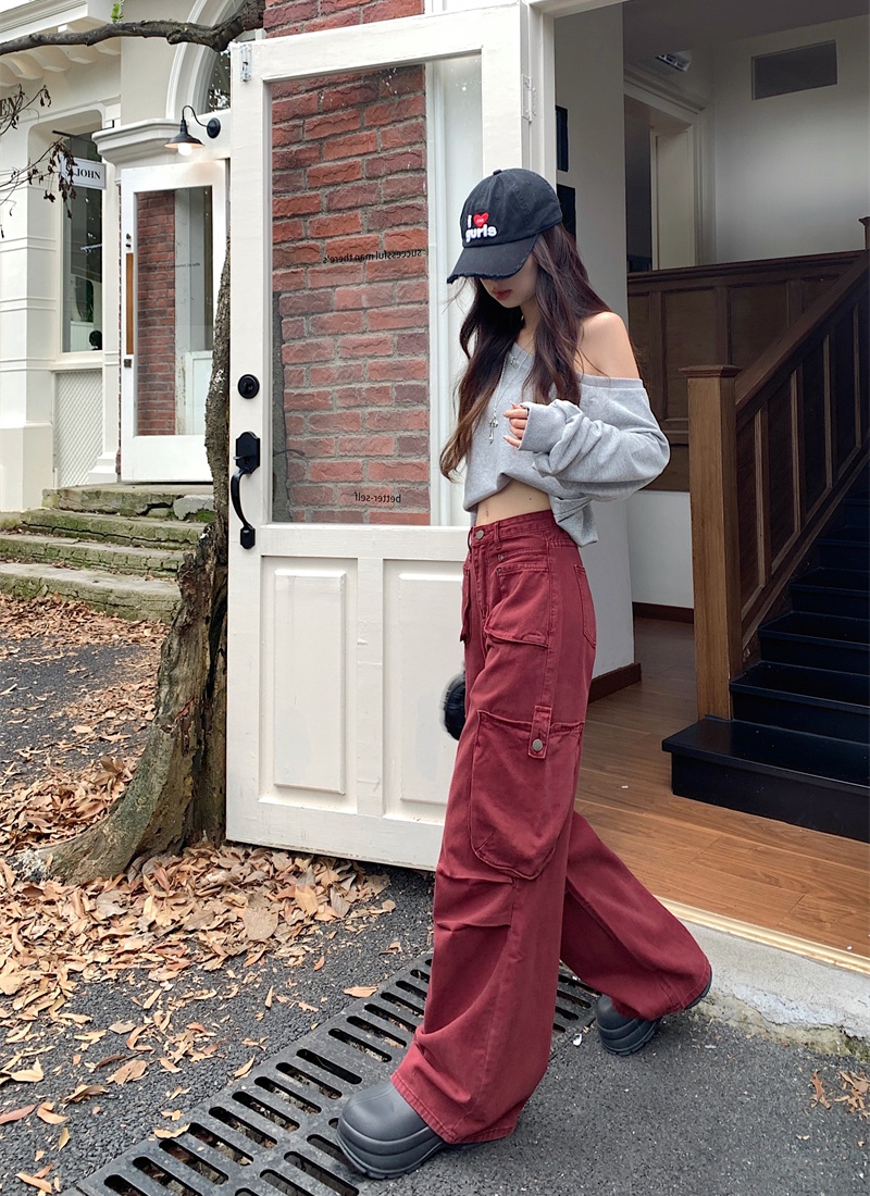 Autumn large yard work clothing red spicegirl jeans for women