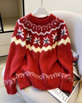 Round neck colors all-match thick loose sweater for women