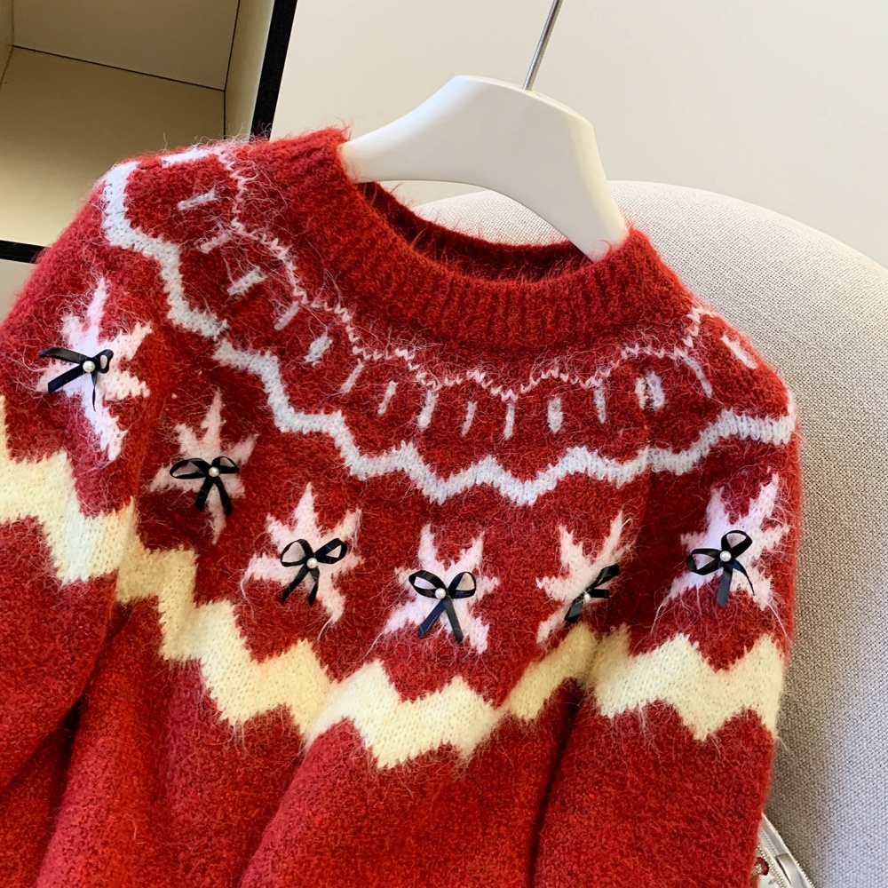 Round neck colors all-match thick loose sweater for women