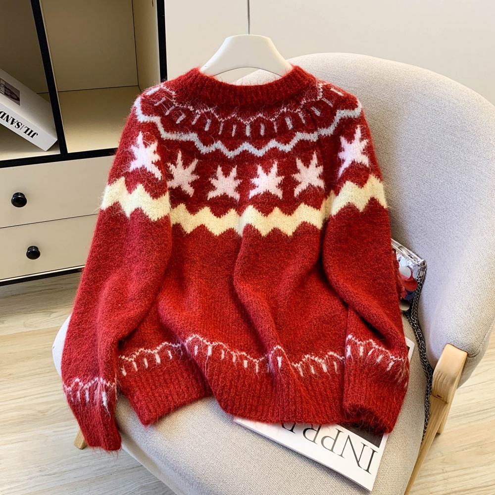 Round neck colors all-match thick loose sweater for women