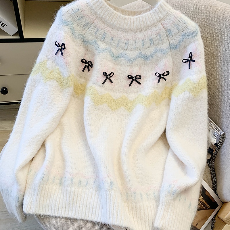 Round neck colors all-match thick loose sweater for women