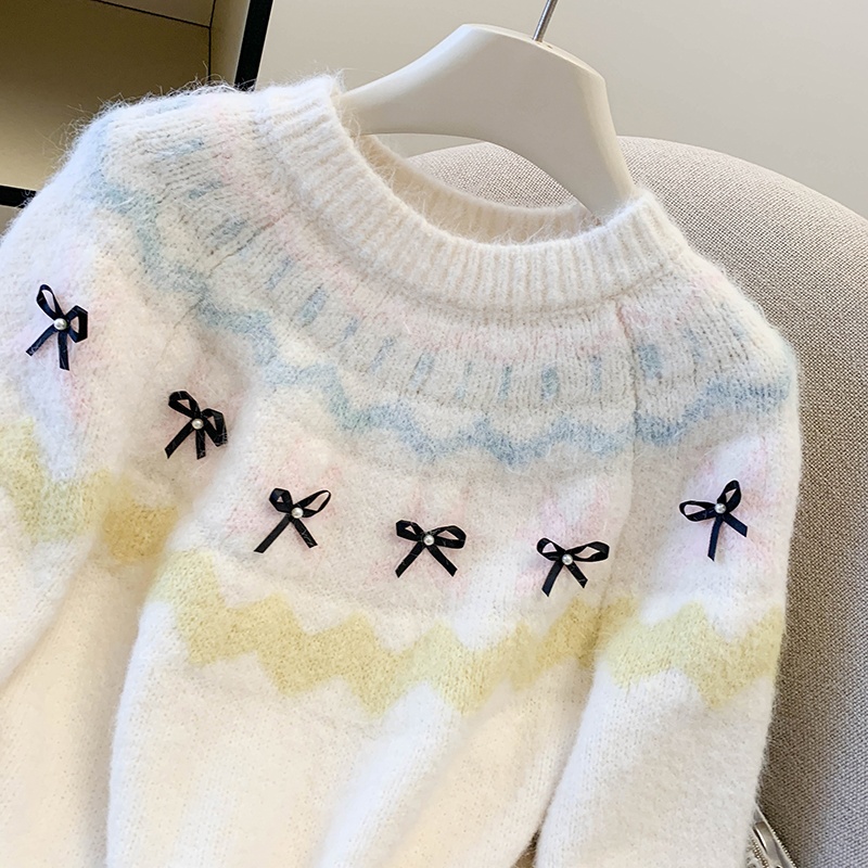 Round neck colors all-match thick loose sweater for women