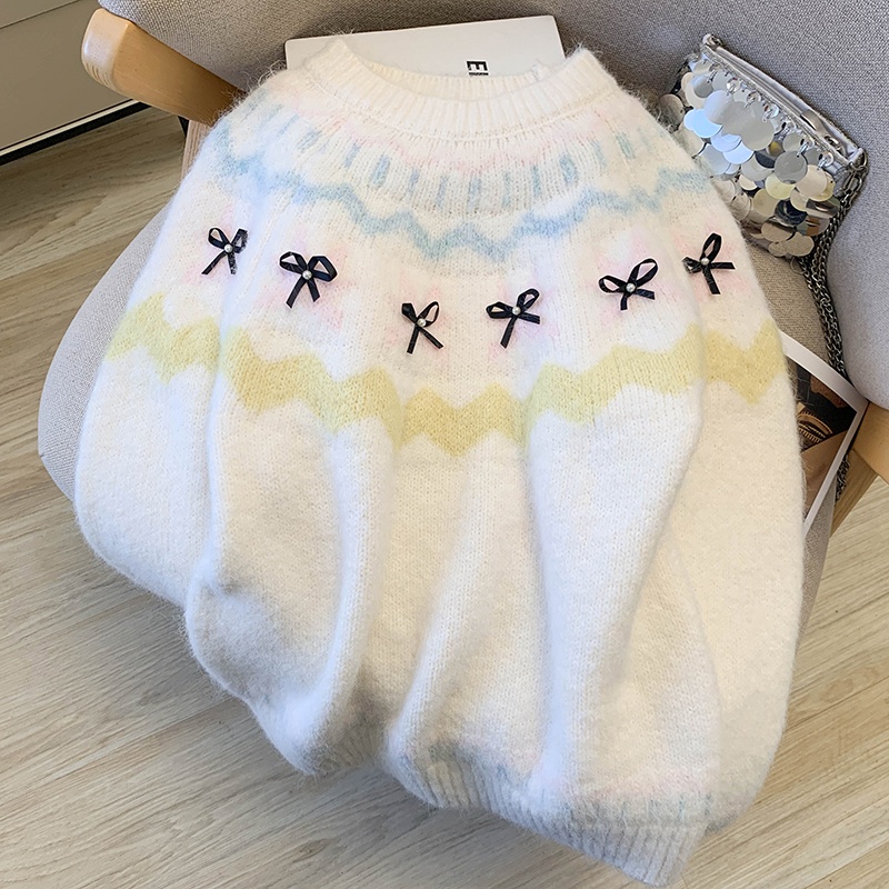 Round neck colors all-match thick loose sweater for women