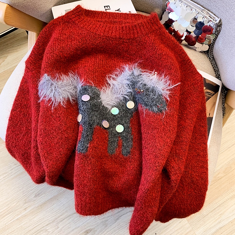 Sequins christmas slim winter pony sweater for women