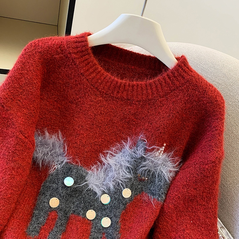Sequins christmas slim winter pony sweater for women