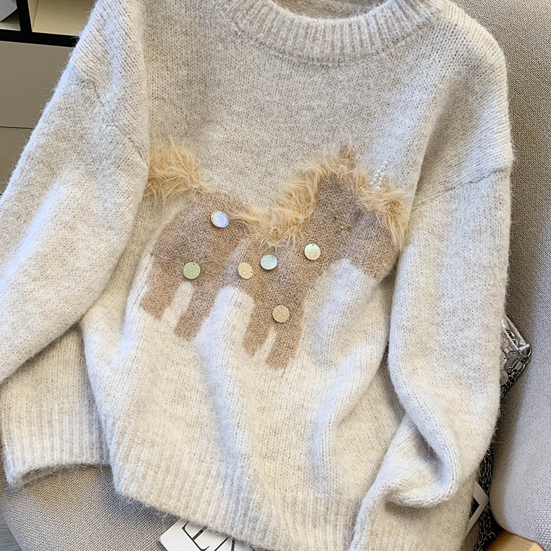 Sequins christmas slim winter pony sweater for women