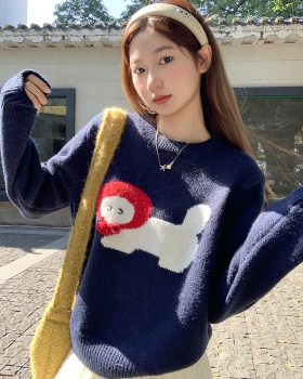 Cartoon round neck tops inside the ride sweater for women