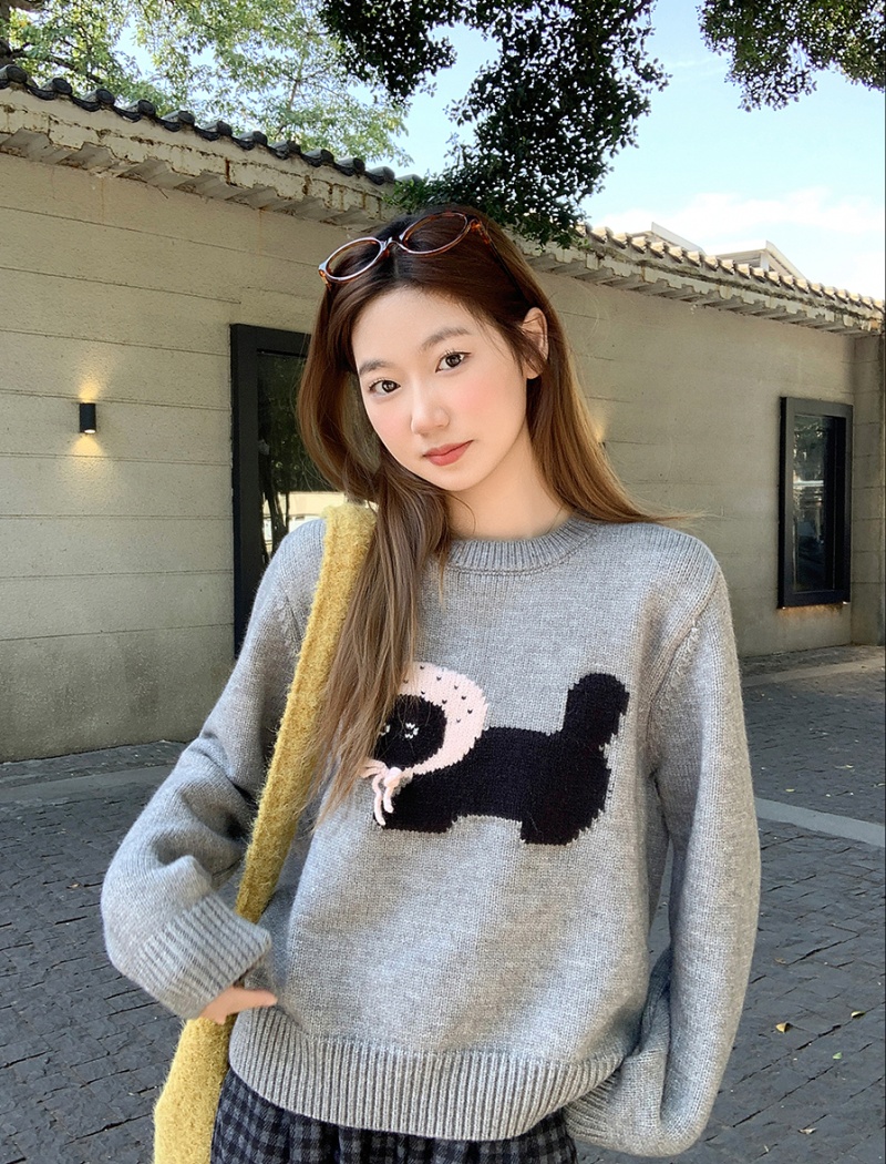 Cartoon round neck tops inside the ride sweater for women
