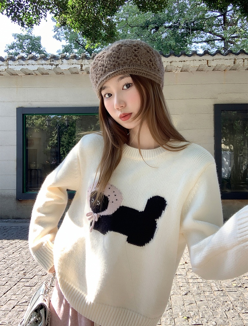 Cartoon round neck tops inside the ride sweater for women