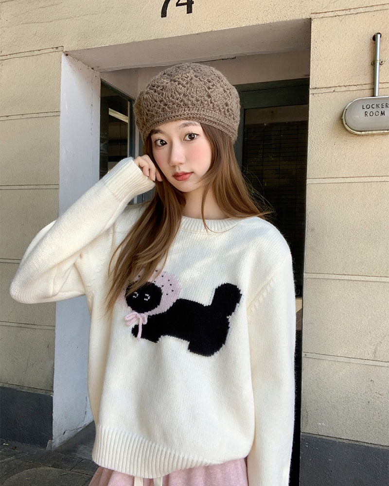 Cartoon round neck tops inside the ride sweater for women