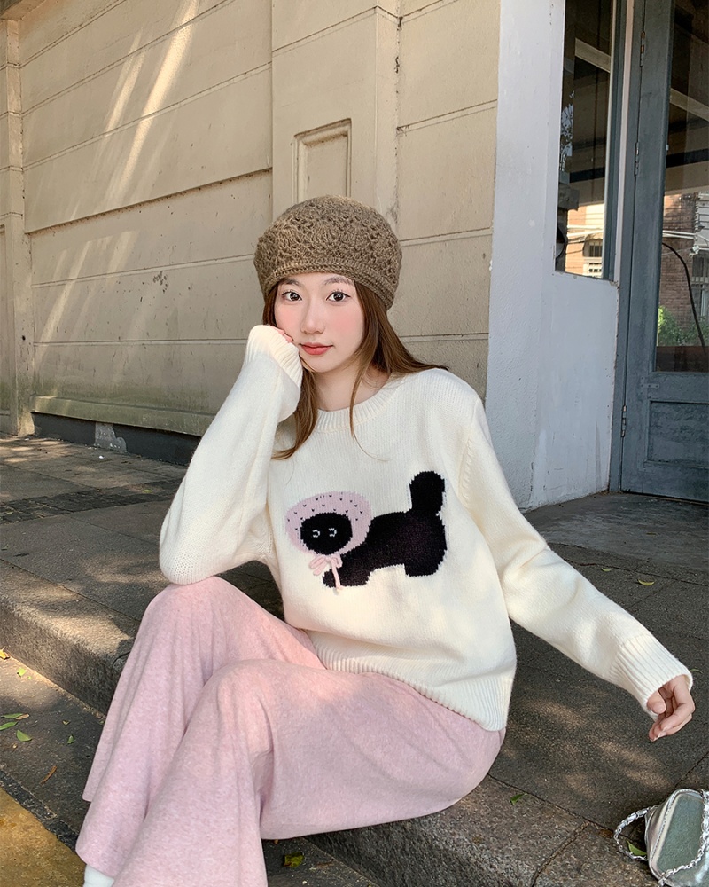 Cartoon round neck tops inside the ride sweater for women