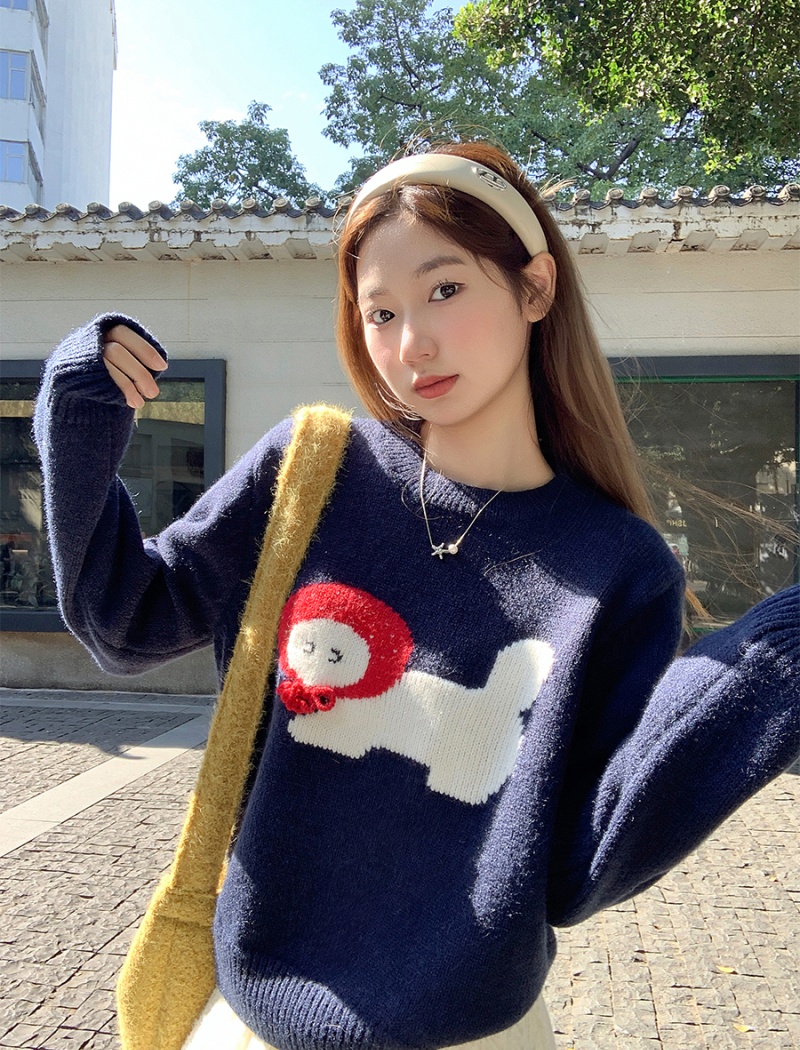 Cartoon round neck tops inside the ride sweater for women