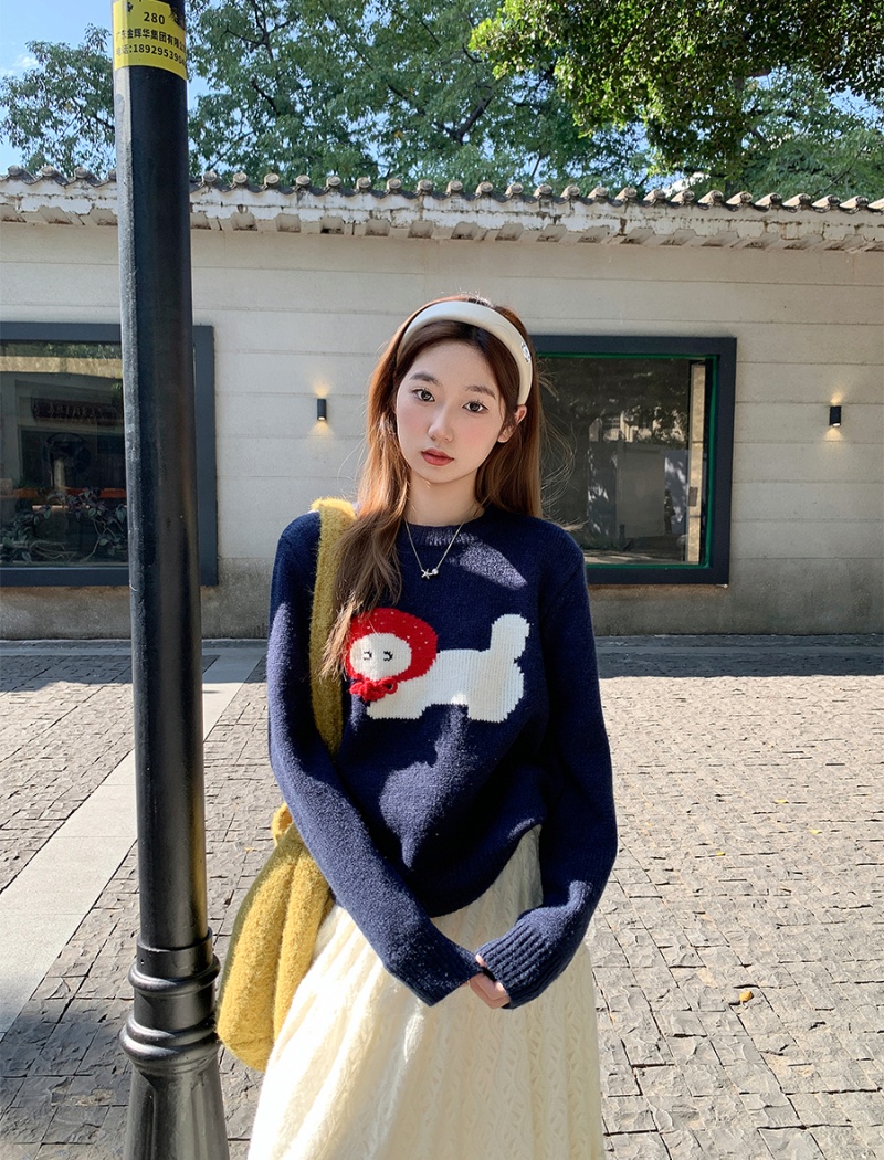 Cartoon round neck tops inside the ride sweater for women