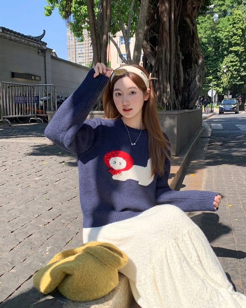 Cartoon round neck tops inside the ride sweater for women