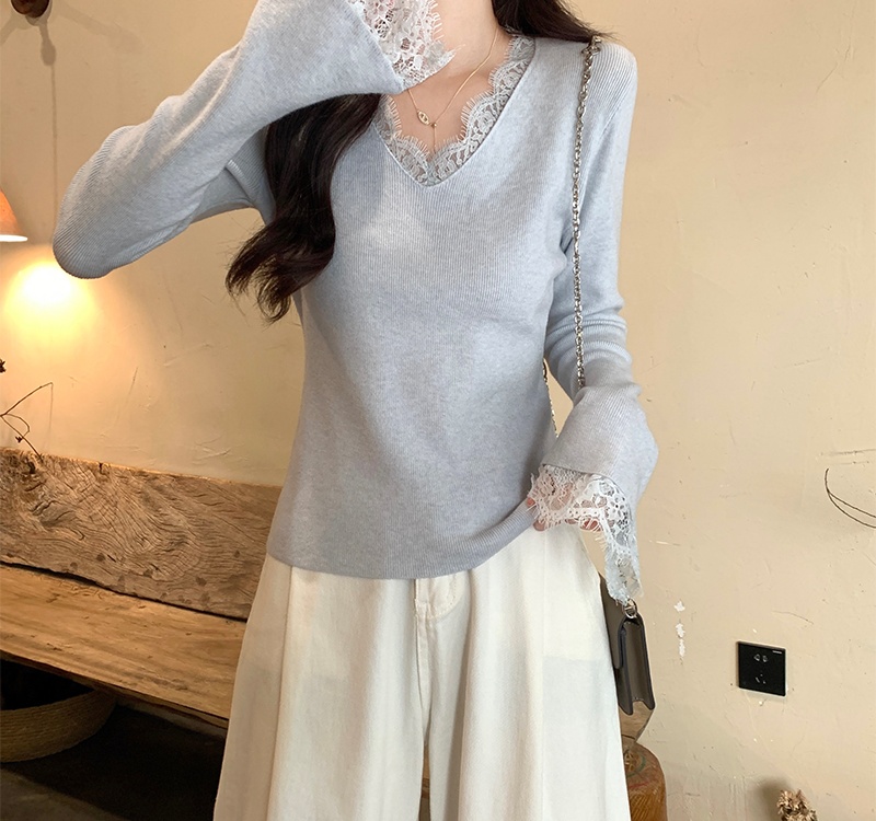 Inside the ride temperament sweater lace tops for women