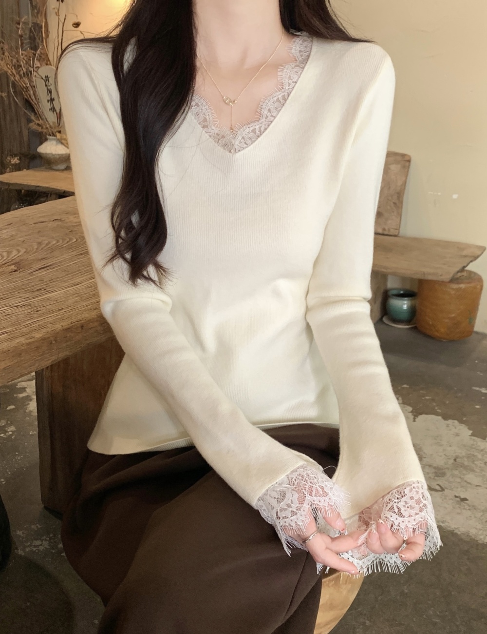 Inside the ride temperament sweater lace tops for women
