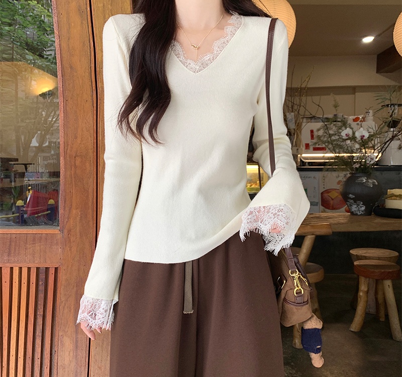 Inside the ride temperament sweater lace tops for women
