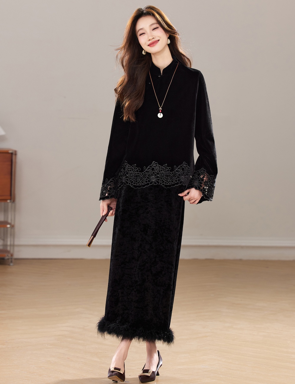 Winter hollow thick Western style skirt 2pcs set