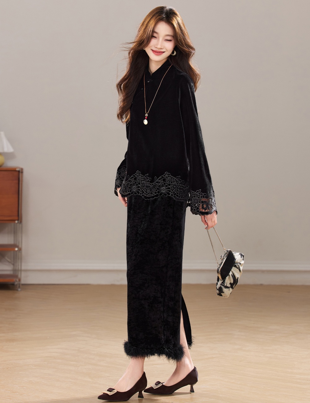 Winter hollow thick Western style skirt 2pcs set