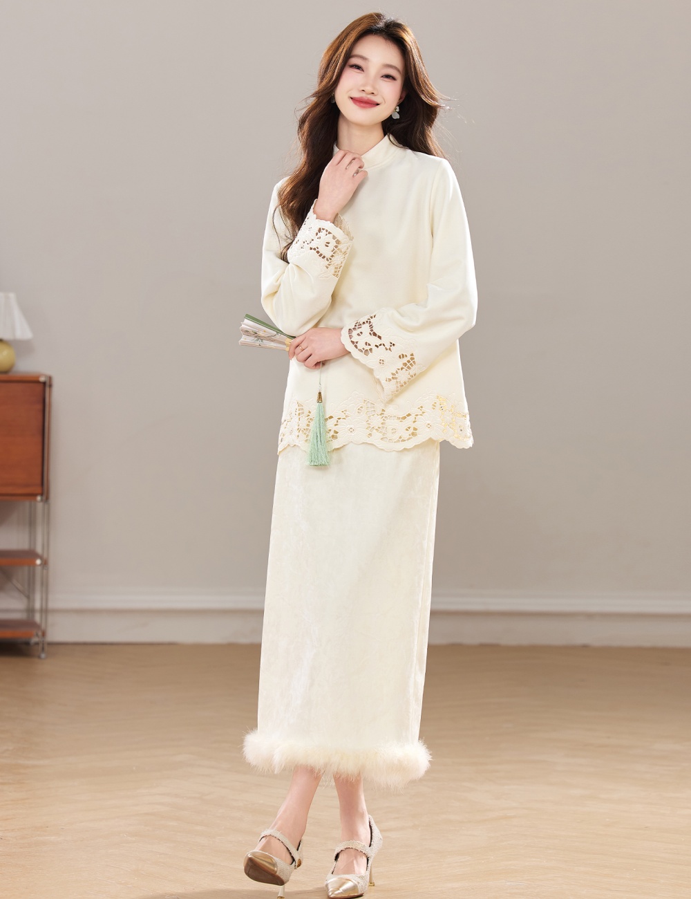 Winter hollow thick Western style skirt 2pcs set