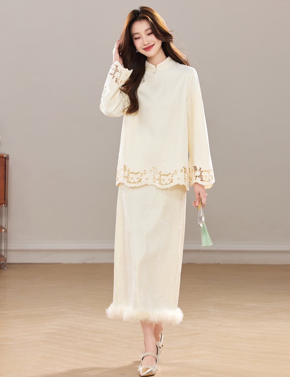 Winter hollow thick Western style skirt 2pcs set