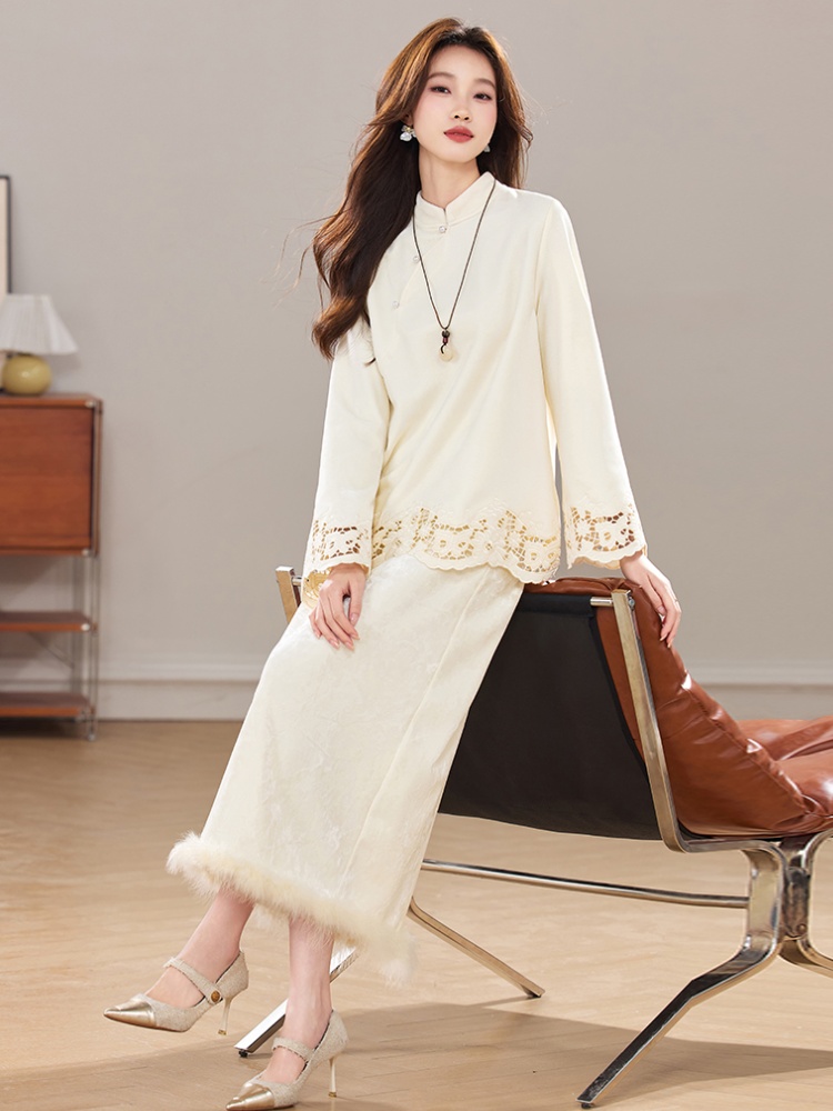 Winter hollow thick Western style skirt 2pcs set