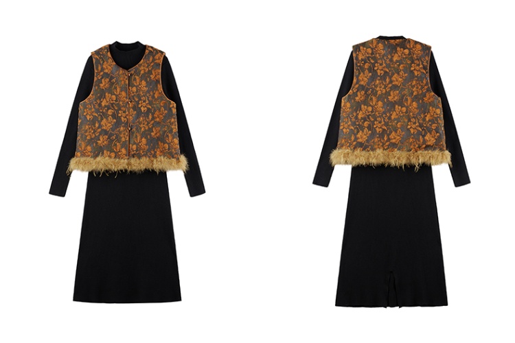 Round neck dress elmo waistcoat 2pcs set for women