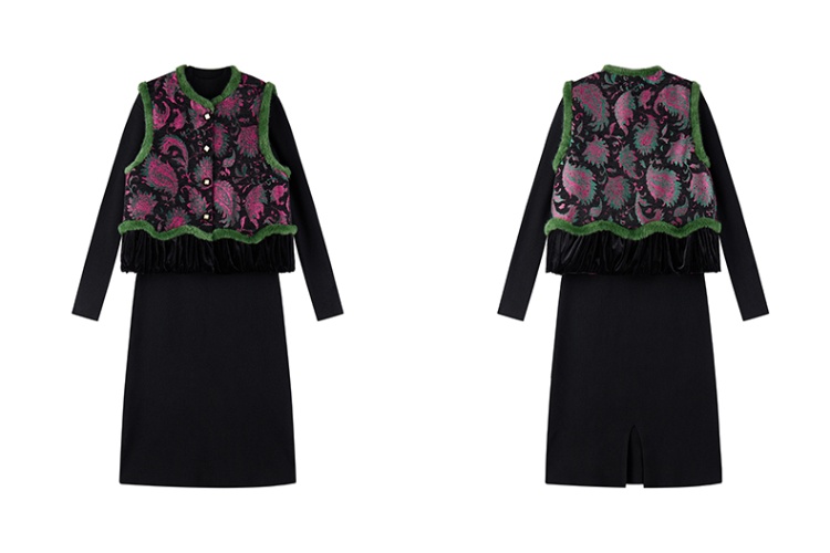 Plus cotton dress waistcoat 2pcs set for women