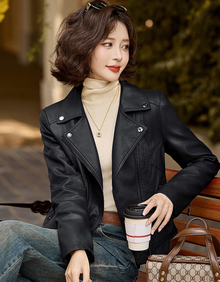 Retro locomotive coat winter plus velvet leather coat