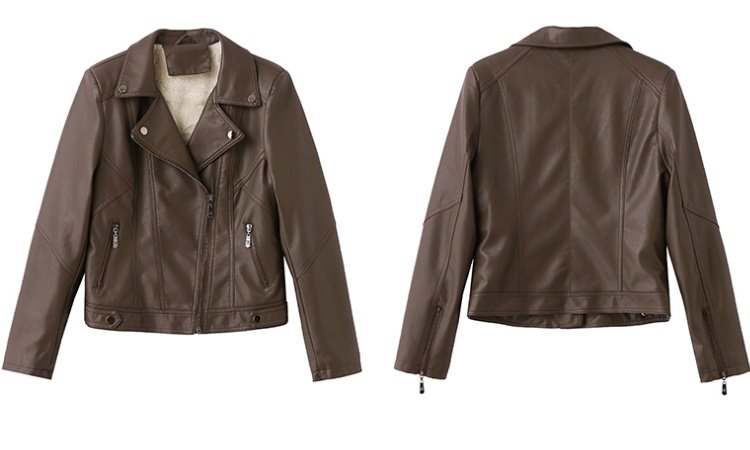 Retro locomotive coat winter plus velvet leather coat