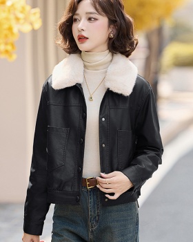 Fashion fur collar coat all-match winter leather coat