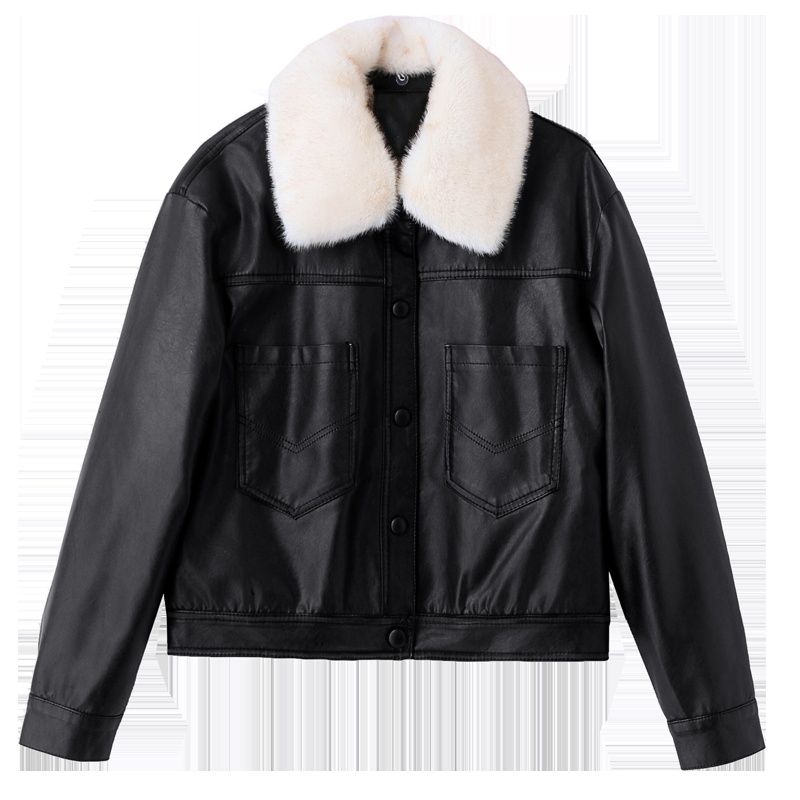 Fashion fur collar coat all-match winter leather coat