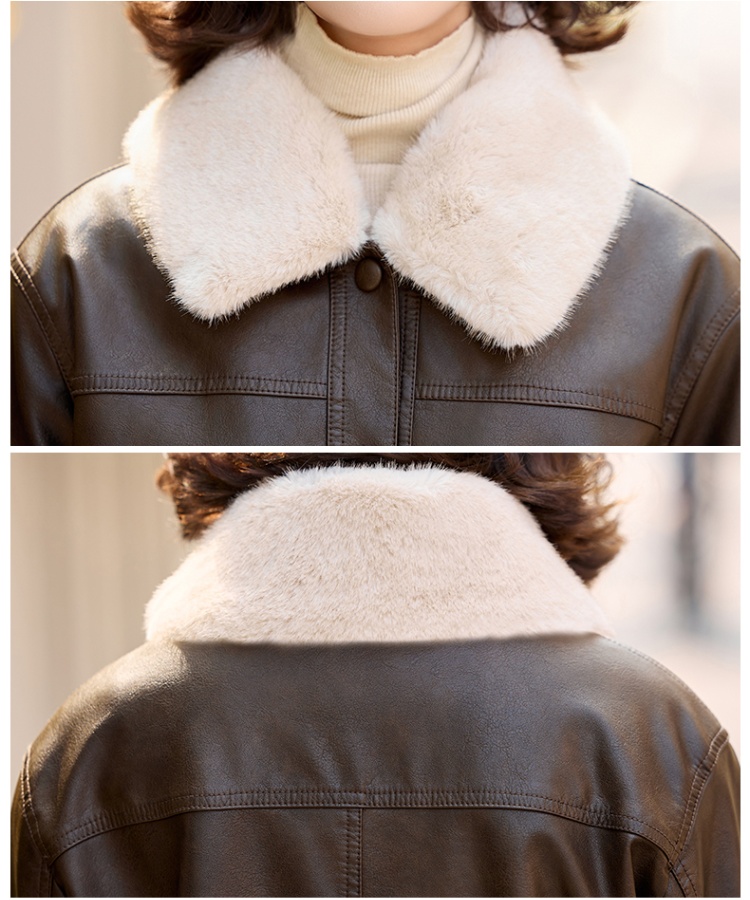 Fashion fur collar coat all-match winter leather coat
