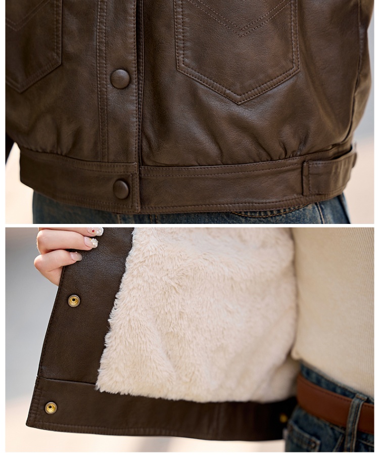 Fashion fur collar coat all-match winter leather coat