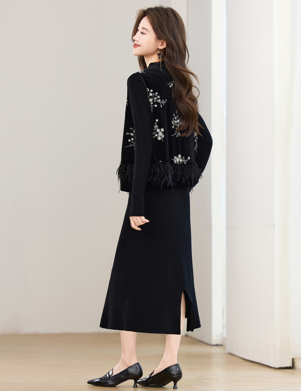 Chinese style dress plus cotton waistcoat 2pcs set for women