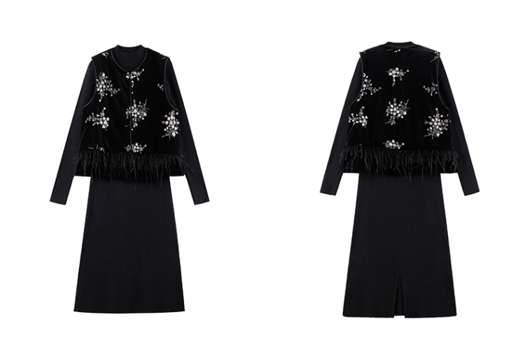 Chinese style dress plus cotton waistcoat 2pcs set for women