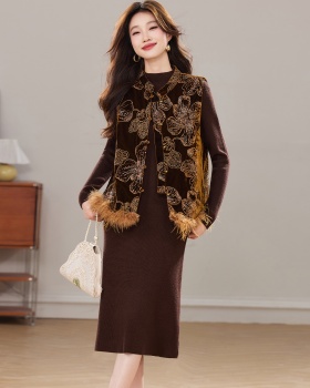 Plus cotton waistcoat winter dress 2pcs set for women